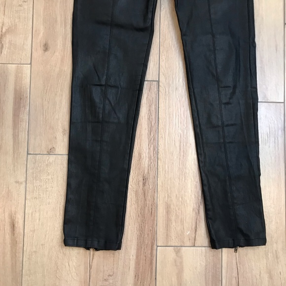 ANGL Black Faux Leather Moto Hi Rise Legging Pants W/ Zippers - Picture 4 of 8